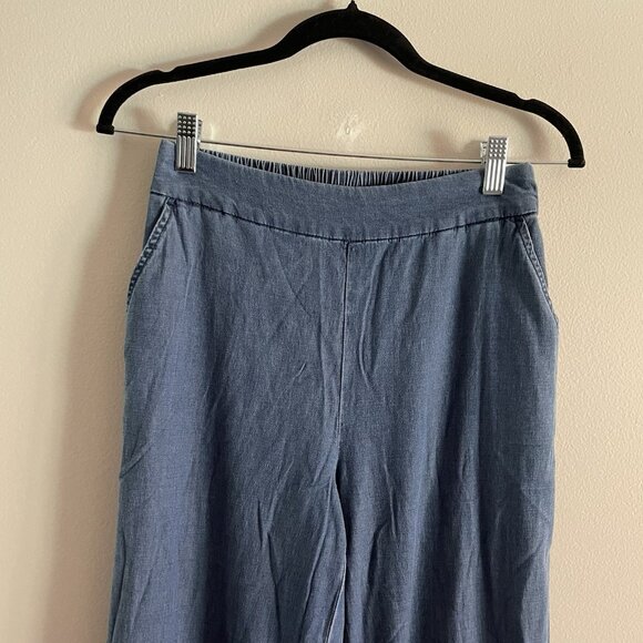 Isaac Mizrahi Live Sz XXST Bridgehampton Chambray Lace Trim Wide Leg Pants NWT - Picture 5 of 12